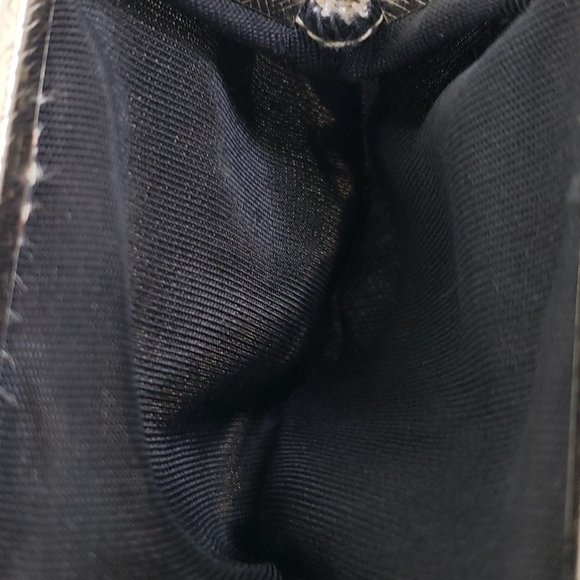 Vintage Midcentury Silver Handbag With Rhinestone Kiss Clasp and Satin Coin Bag - Picture 10 of 13